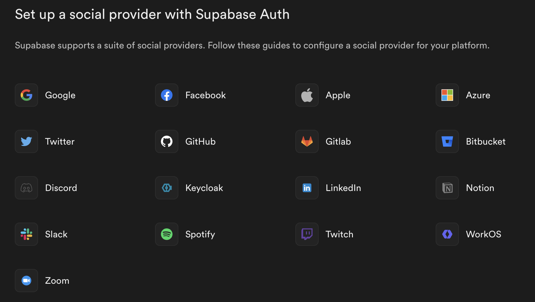 Supabase에서 지원하는 소셜 로그인 프로바이더
